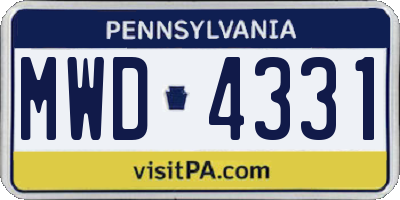 PA license plate MWD4331