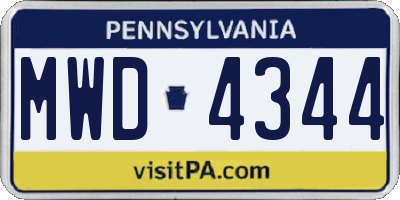 PA license plate MWD4344