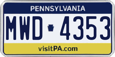 PA license plate MWD4353