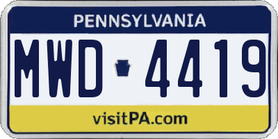 PA license plate MWD4419