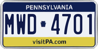 PA license plate MWD4701