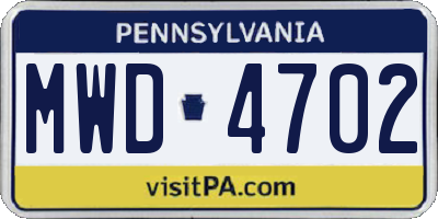 PA license plate MWD4702