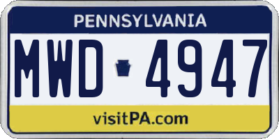 PA license plate MWD4947
