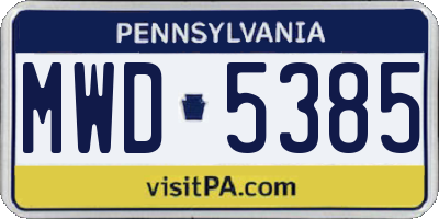 PA license plate MWD5385