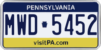 PA license plate MWD5452
