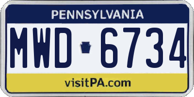 PA license plate MWD6734