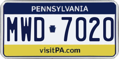 PA license plate MWD7020