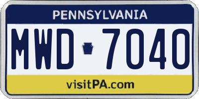 PA license plate MWD7040