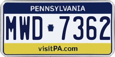 PA license plate MWD7362