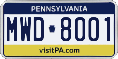 PA license plate MWD8001
