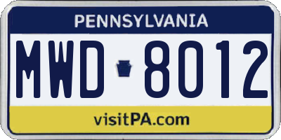 PA license plate MWD8012