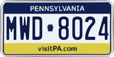 PA license plate MWD8024
