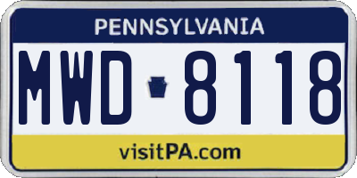 PA license plate MWD8118