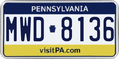 PA license plate MWD8136