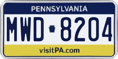 PA license plate MWD8204