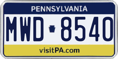 PA license plate MWD8540