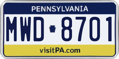 PA license plate MWD8701