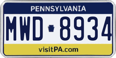 PA license plate MWD8934