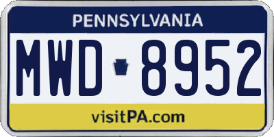 PA license plate MWD8952