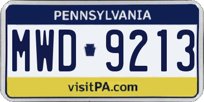 PA license plate MWD9213