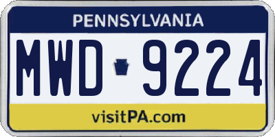 PA license plate MWD9224