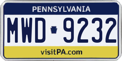 PA license plate MWD9232