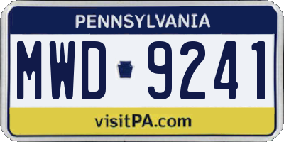 PA license plate MWD9241