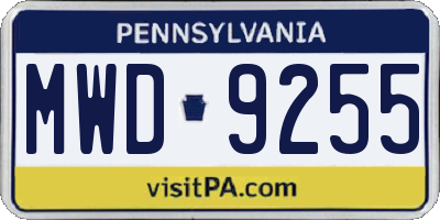 PA license plate MWD9255