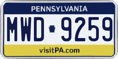PA license plate MWD9259