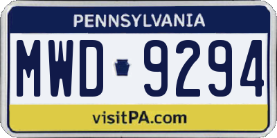 PA license plate MWD9294