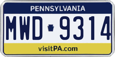 PA license plate MWD9314