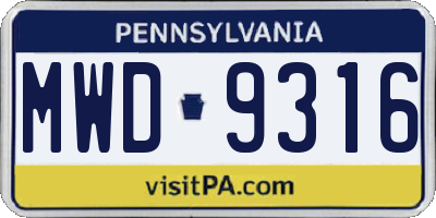 PA license plate MWD9316