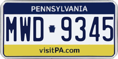 PA license plate MWD9345