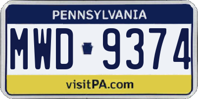PA license plate MWD9374