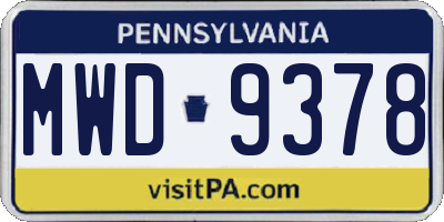 PA license plate MWD9378