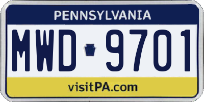 PA license plate MWD9701
