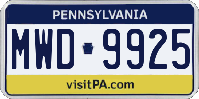 PA license plate MWD9925