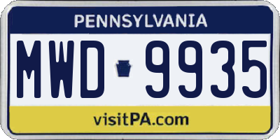 PA license plate MWD9935