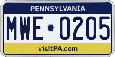 PA license plate MWE0205