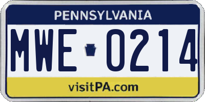 PA license plate MWE0214