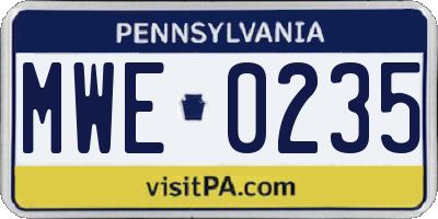 PA license plate MWE0235