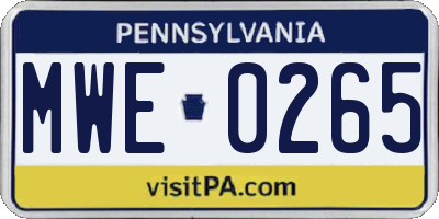 PA license plate MWE0265