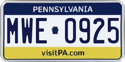PA license plate MWE0925