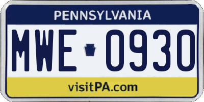 PA license plate MWE0930