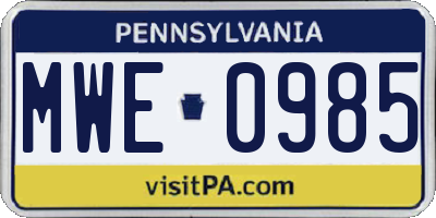 PA license plate MWE0985