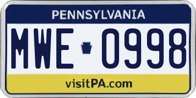 PA license plate MWE0998