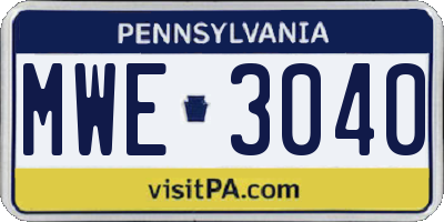 PA license plate MWE3040