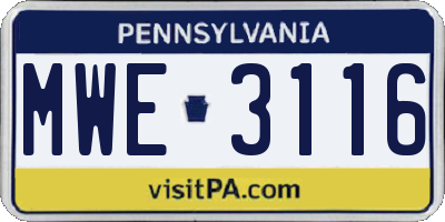 PA license plate MWE3116