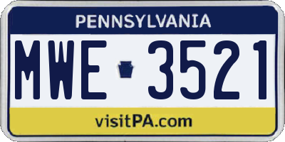 PA license plate MWE3521