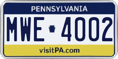 PA license plate MWE4002